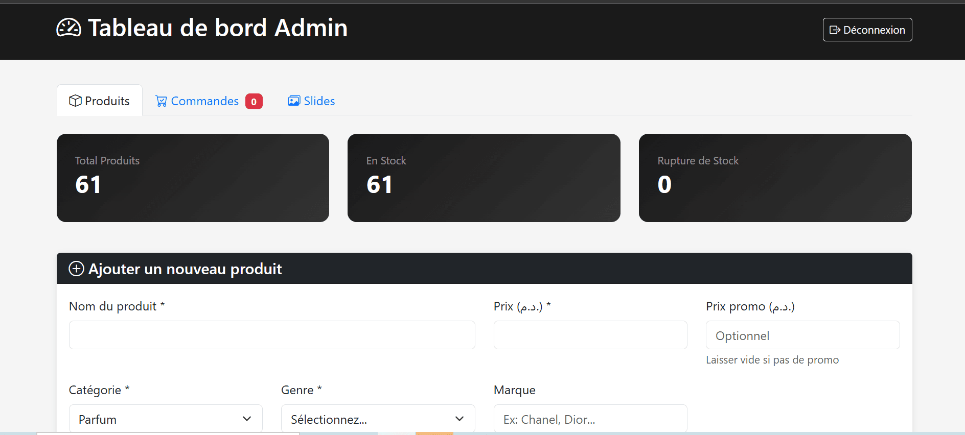 Aperçu du projet Dashboard Ajyad Cosmetics